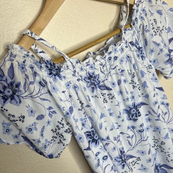 Old Navy Blue White Floral Peasant Top XL Kids - Picture 3 of 9